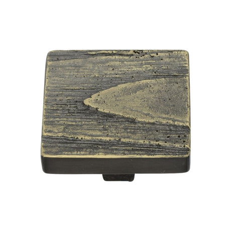 This is an image of a Heritage Brass - Cabinet Knob Square Pine Design 38mm Aged Brass Finish, c3664-38-ab that is available to order from Trade Door Handles in Kendal.