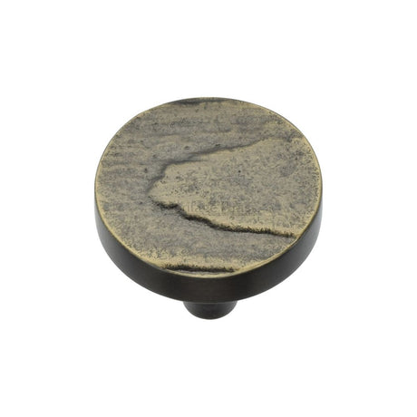 This is an image of a Heritage Brass - Cabinet Knob Round Pine Design 32mm Aged Brass Finish, c3697-32-ab that is available to order from Trade Door Handles in Kendal.