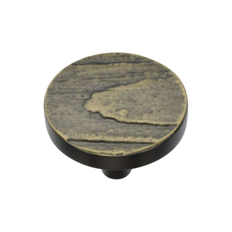 This is an image of a Heritage Brass - Cabinet Knob Round Pine Design 38mm Aged Brass Finish, c3697-38-ab that is available to order from Trade Door Handles in Kendal.