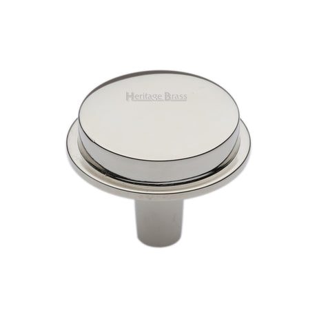 This is an image of a Heritage Brass - Flat Round Knob Design 32 mm Polished Nickel finish, c4592-32-pnf that is available to order from Trade Door Handles in Kendal.