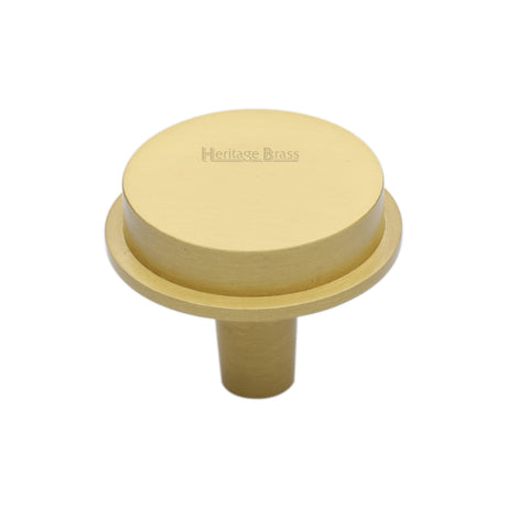 This is an image of a Heritage Brass - Flat Round Knob Design 32 mm Satin Brass finish, c4592-32-sb that is available to order from Trade Door Handles in Kendal.