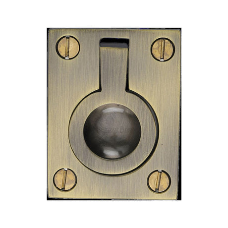 This is an image of a Heritage Brass - Cabinet Pull Flush Ring Design 38mm Antique Brass Finish, c6337-38-at that is available to order from Trade Door Handles in Kendal.