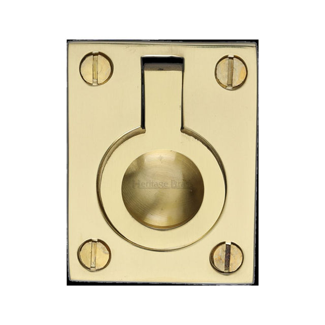 This is an image of a Heritage Brass - Cabinet Pull Flush Ring Design 38mm Polished Brass Finish, c6337-38-pb that is available to order from Trade Door Handles in Kendal.