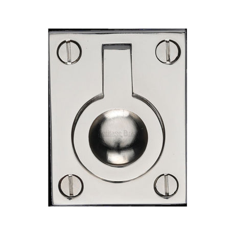 This is an image of a Heritage Brass - Cabinet Pull Flush Ring Design 38mm Polished Nickel Finish, c6337-38-pnf that is available to order from Trade Door Handles in Kendal.