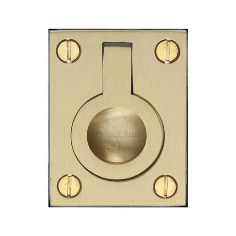 This is an image of a Heritage Brass - Cabinet Pull Flush Ring Design 38mm Satin Brass Finish, c6337-38-sb that is available to order from Trade Door Handles in Kendal.