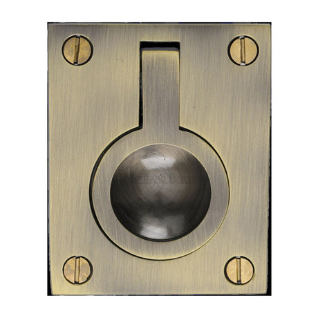 This is an image of a Heritage Brass - Cabinet Pull Flush Ring Design 50mm Antique Brass Finish, c6337-50-at that is available to order from Trade Door Handles in Kendal.