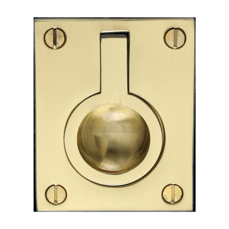 This is an image of a Heritage Brass - Cabinet Pull Flush Ring Design 50mm Polished Brass Finish, c6337-50-pb that is available to order from Trade Door Handles in Kendal.