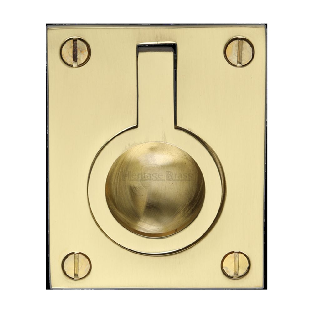 This is an image of a Heritage Brass - Cabinet Pull Flush Ring Design 50mm Polished Brass Finish, c6337-50-pb that is available to order from Trade Door Handles in Kendal.