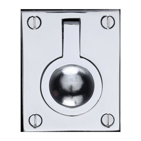 This is an image of a Heritage Brass - Cabinet Pull Flush Ring Design 50mm Polished Chrome Finish, c6337-50-pc that is available to order from Trade Door Handles in Kendal.