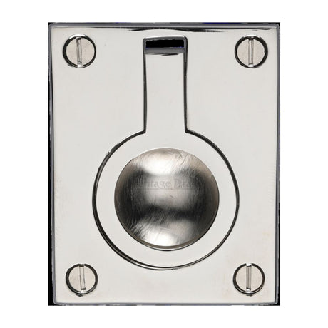 This is an image of a Heritage Brass - Cabinet Pull Flush Ring Design 50mm Polished Nickel Finish, c6337-50-pnf that is available to order from Trade Door Handles in Kendal.