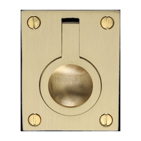 This is an image of a Heritage Brass - Cabinet Pull Flush Ring Design 50mm Satin Brass Finish, c6337-50-sb that is available to order from Trade Door Handles in Kendal.