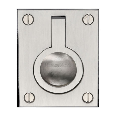 This is an image of a Heritage Brass - Cabinet Pull Flush Ring Design 50mm Satin Nickel Finish, c6337-50-sn that is available to order from Trade Door Handles in Kendal.