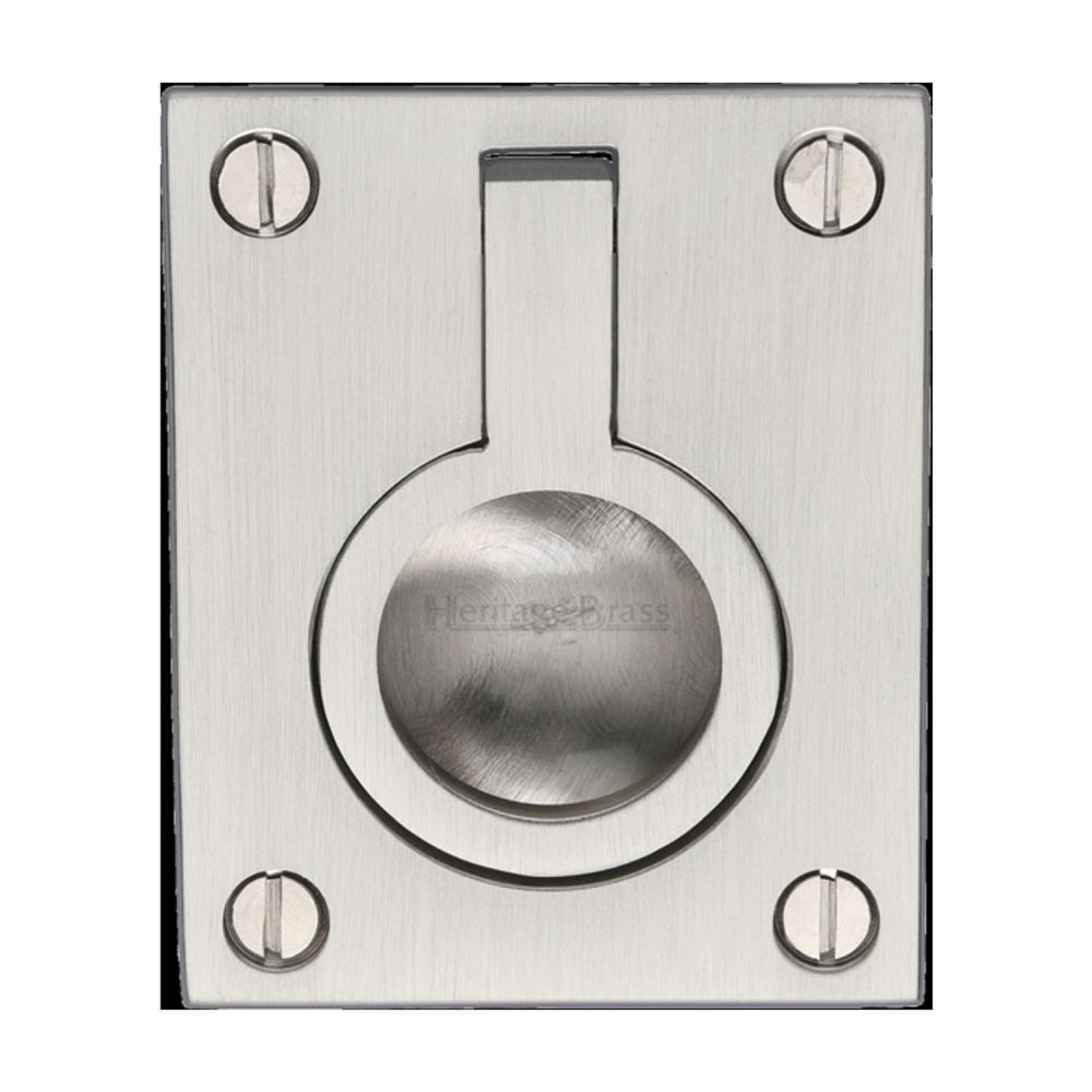 This is an image of a Heritage Brass - Cabinet Pull Flush Ring Design 50mm Satin Nickel Finish, c6337-50-sn that is available to order from Trade Door Handles in Kendal.