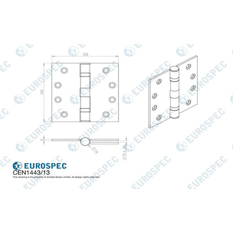 This image is a line drwaing of a Eurospec - Enduro Grade 13 Ball Bearing Hinge, Grade 316 - SSS available to order from Trade Door Handles in Kendal