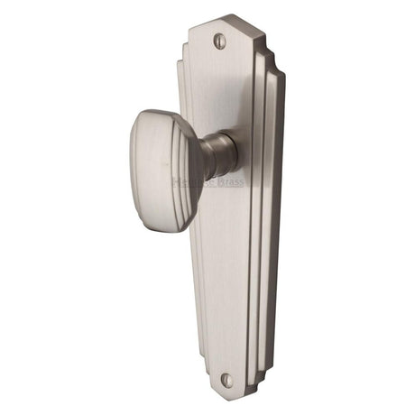 This is an image of a Heritage Brass - Mortice Knob on Latch Plate Charlston Design Satin Nickel Finish, cha1910-sn that is available to order from Trade Door Handles in Kendal.