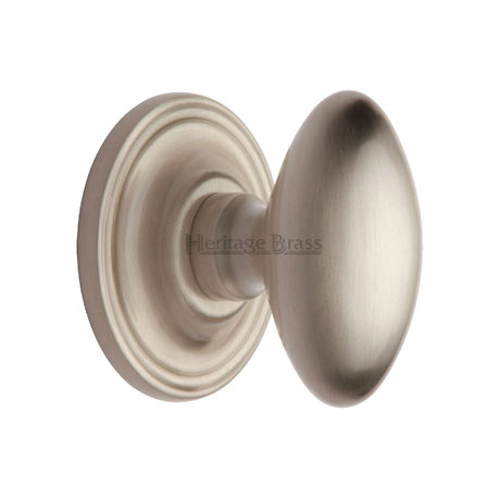 This is an image of a Heritage Brass - Mortice Knob on Rose Chelsea Design Satin Nickel Finish, che7373-sn that is available to order from Trade Door Handles in Kendal.