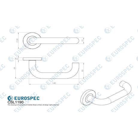 This image is a line drwaing of a Eurospec - Nera Safety Lever on Sprung Rose - Bright Stainless Steel available to order from Trade Door Handles in Kendal