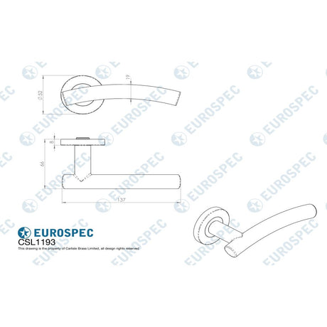This image is a line drwaing of a Eurospec - Curved Lever on Sprung Rose - Bright Stainless Steel available to order from Trade Door Handles in Kendal