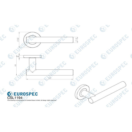 This image is a line drwaing of a Eurospec - Straight Lever on Sprung Rose - Bright Stainless Steel available to order from Trade Door Handles in Kendal
