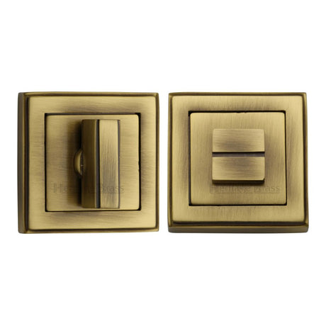 This is an image of a Heritage Brass - Square Thumbturn & Emergency Release with stepped edge Antique Bra, dec7030-at that is available to order from Trade Door Handles in Kendal.