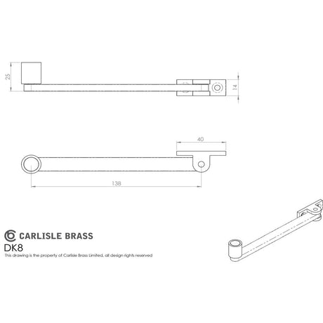 This image is a line drwaing of a Carlisle Brass - Roller Arm Stay - Satin Chrome available to order from Trade Door Handles in Kendal