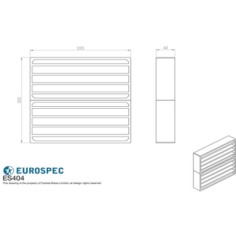 This image is a line drwaing of a Eurospec - Intumescent Air Transfer Vent Grille 225 x 225mm - Silver available to order from Trade Door Handles in Kendal