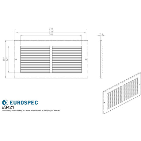 This image is a line drwaing of a Eurospec - Louvre Grille Face Plate Cover 270 x 160mm - Silver available to order from Trade Door Handles in Kendal