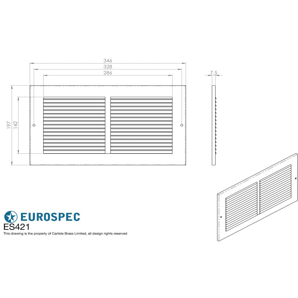 This image is a line drwaing of a Eurospec - Louvre Grille Face Plate Cover 270 x 160mm - Silver available to order from Trade Door Handles in Kendal