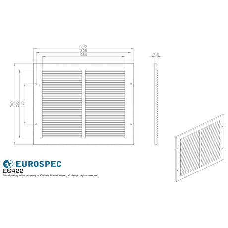 This image is a line drwaing of a Eurospec - Louvre Grille Face Plate Cover 346 x 197mm - Silver available to order from Trade Door Handles in Kendal