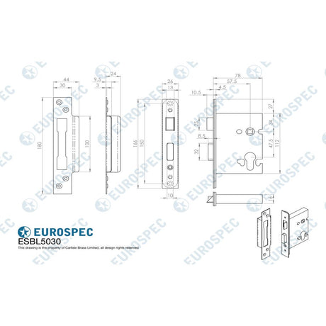 This image is a line drwaing of a Eurospec - Euro Profile High Security Cylinder Sashlock available to order from Trade Door Handles in Kendal