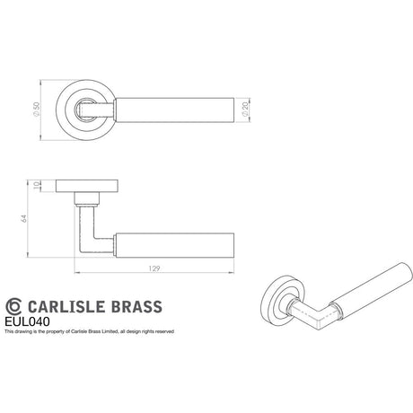 This image is a line drwaing of a Carlisle Brass - Amiata Lever on Rose - Matt Bronze available to order from Trade Door Handles in Kendal
