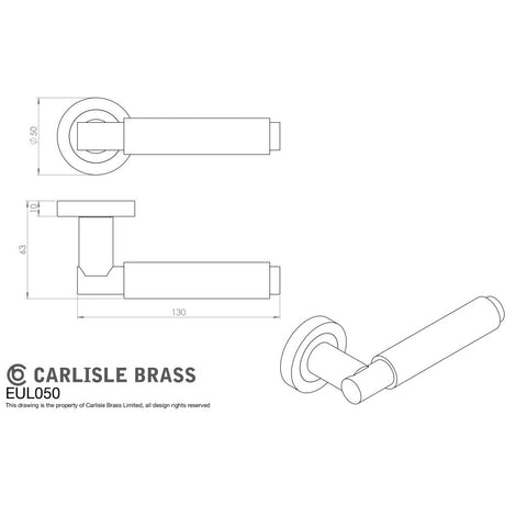 This image is a line drwaing of a Carlisle Brass - Varese Knurled Lever on Rose - Matt Bronze available to order from Trade Door Handles in Kendal