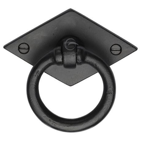This is an image of a M.Marcus - Matt Black Rustic Iron Diamond Cabinet Ring Drop Pull, fb6301 that is available to order from Trade Door Handles in Kendal.
