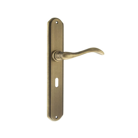 This is an image of Forme Valence Solid Brass Key Lever on Backplate - Yester Bronze available to order from Trade Door Handles.