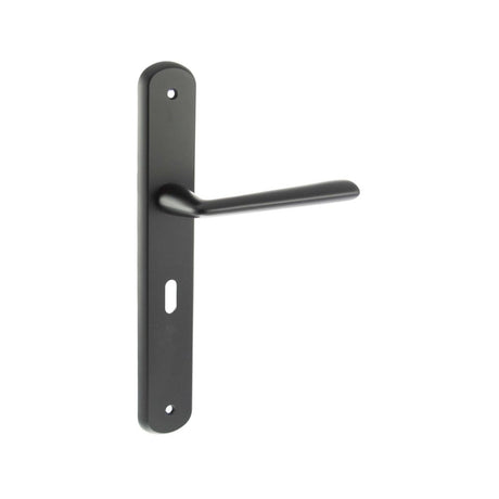 This is an image of Forme Brigette Solid Brass Key Lever on Backplate - Matt Black available to order from Trade Door Handles.