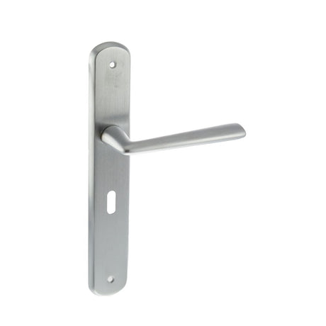 This is an image of Forme Brigette Solid Brass Key Lever on Backplate - Satin Chrome available to order from Trade Door Handles.