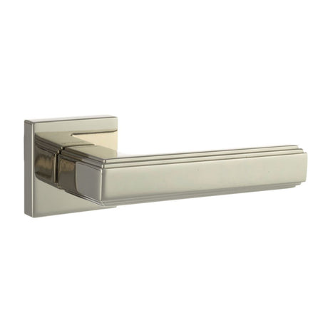 This is an image of Forme Alila Designer Lever on Minimal Square Rose - Polished Nickel available to order from Trade Door Handles.