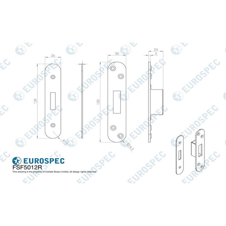 This image is a line drwaing of a Eurospec - Easi T Forend Strikes & Fixing Pack To Suit BS 5 Lever Deadlock-Brigh available to order from Trade Door Handles in Kendal