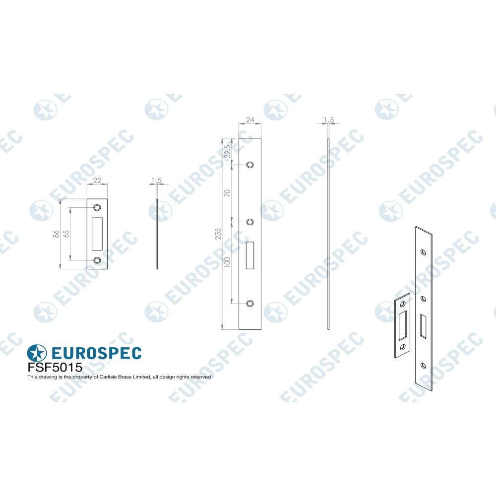 This image is a line drwaing of a Eurospec - Din Deadlock Forend & Strike Pack available to order from Trade Door Handles in Kendal