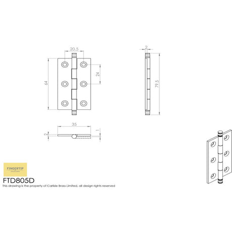 This image is a line drwaing of a FTD - Finial Cabinet Hinge 64 x 35mm - Satin Chrome available to order from Trade Door Handles in Kendal