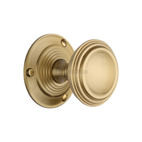 This is an image of a Heritage Brass - Mortice Knob on Rose Goodrich Design Satin Brass Finish, goo986-sb that is available to order from Trade Door Handles in Kendal.