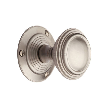 This is an image of a Heritage Brass - Mortice Knob on Rose Goodrich Design Satin Nickel Finish, goo986-sn that is available to order from Trade Door Handles in Kendal.