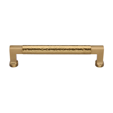 This is an image of a Heritage Brass - Cabinet Pull Bauhaus Hammered Design 160mm CTC Satin Brass Finish, ham0312-160-sb that is available to order from Trade Door Handles in Kendal.