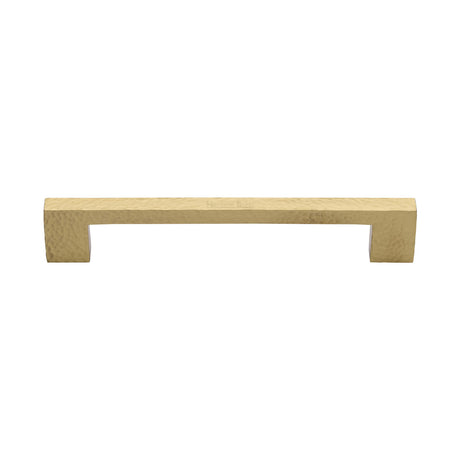 This is an image of a Heritage Brass - Cabinet Pull Metro Hammered Design 160mm CTC Satin Brass Finish, ham0337-160-sb that is available to order from Trade Door Handles in Kendal.