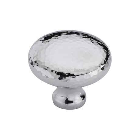 This is an image of a Heritage Brass - Cabinet Knob Victorian Round Hammered Design 38mm Polished Chrome finish, ham113-38-pc that is available to order from Trade Door Handles in Kendal.