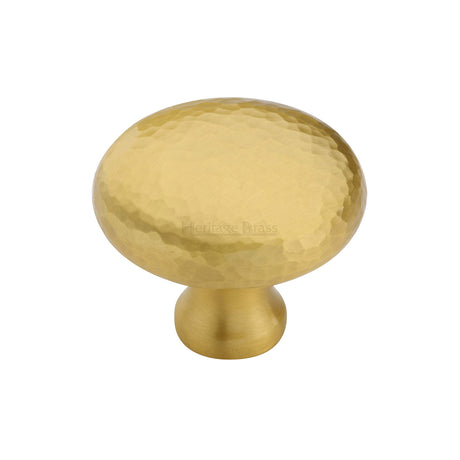 This is an image of a Heritage Brass - Cabinet Knob Victorian Round Hammered Design 38mm Satin Brass finish, ham113-38-sb that is available to order from Trade Door Handles in Kendal.