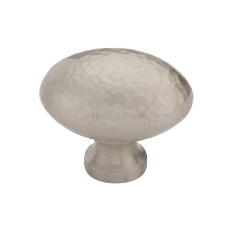 This is an image of a Heritage Brass - Cabinet Knob Victorian Oval Hammered Design 38mm Satin Nickel finish, ham114-38-sn that is available to order from Trade Door Handles in Kendal.