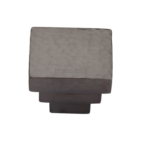 This is an image of a Heritage Brass - Cabinet Knob Square Stepped Hammered Design 32mm Matt Bronze finish, ham3672-32-mb that is available to order from Trade Door Handles in Kendal.