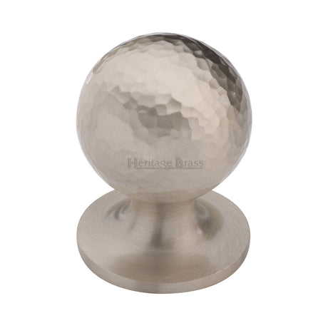 This is an image of a Heritage Brass - Cabinet Knob Ball Hammered Design 32mm Satin Nickel finish, ham8321-32-sn that is available to order from Trade Door Handles in Kendal.
