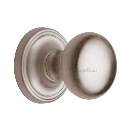 This is an image of a Heritage Brass - Mortice Knob on Rose Hampstead Design Satin Nickel Finish, ham8361-sn that is available to order from Trade Door Handles in Kendal.